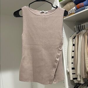 Abercrombie & Fitch Button-Detail Ribbed Tank in Beige